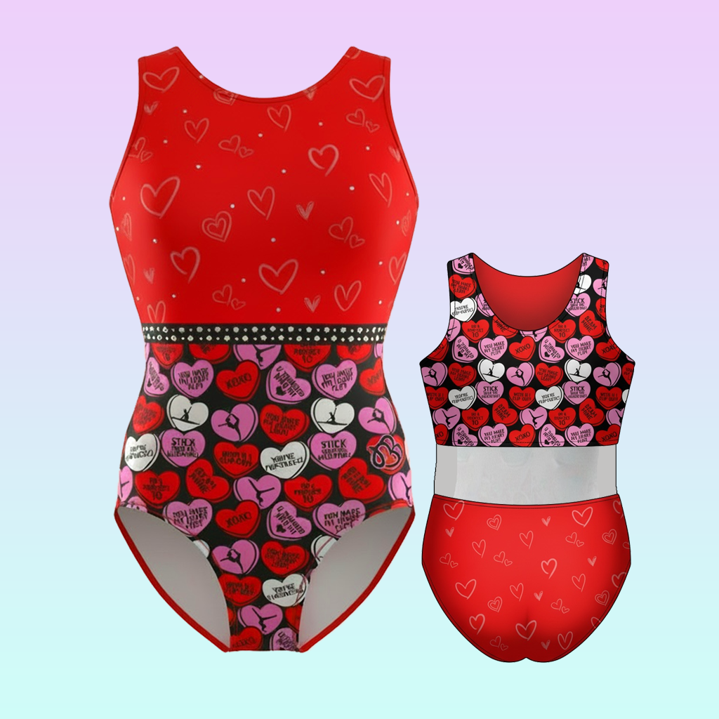 Gymnast Conversation Hearts Leotard with Rhinestone Belt