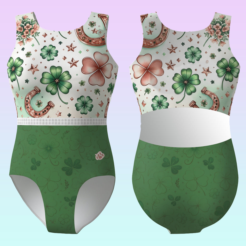 Rose Gold Shamrocks Leotard with Rhinestone Belt