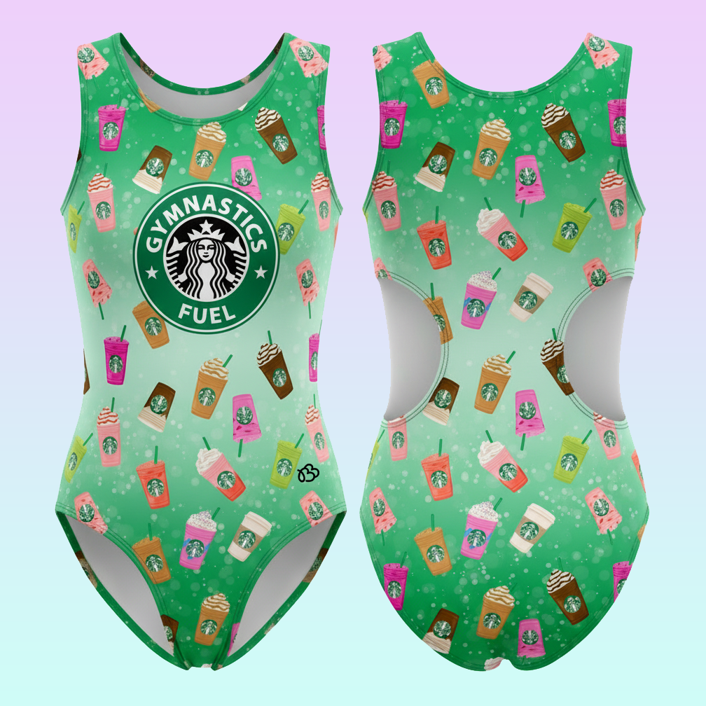 Coffee Lovers; Gymastics Fuel Leotard with Side-Cuts