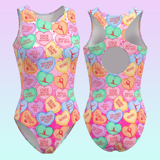 Gymnastics Conversation Hearts Valentine's Day Leotard