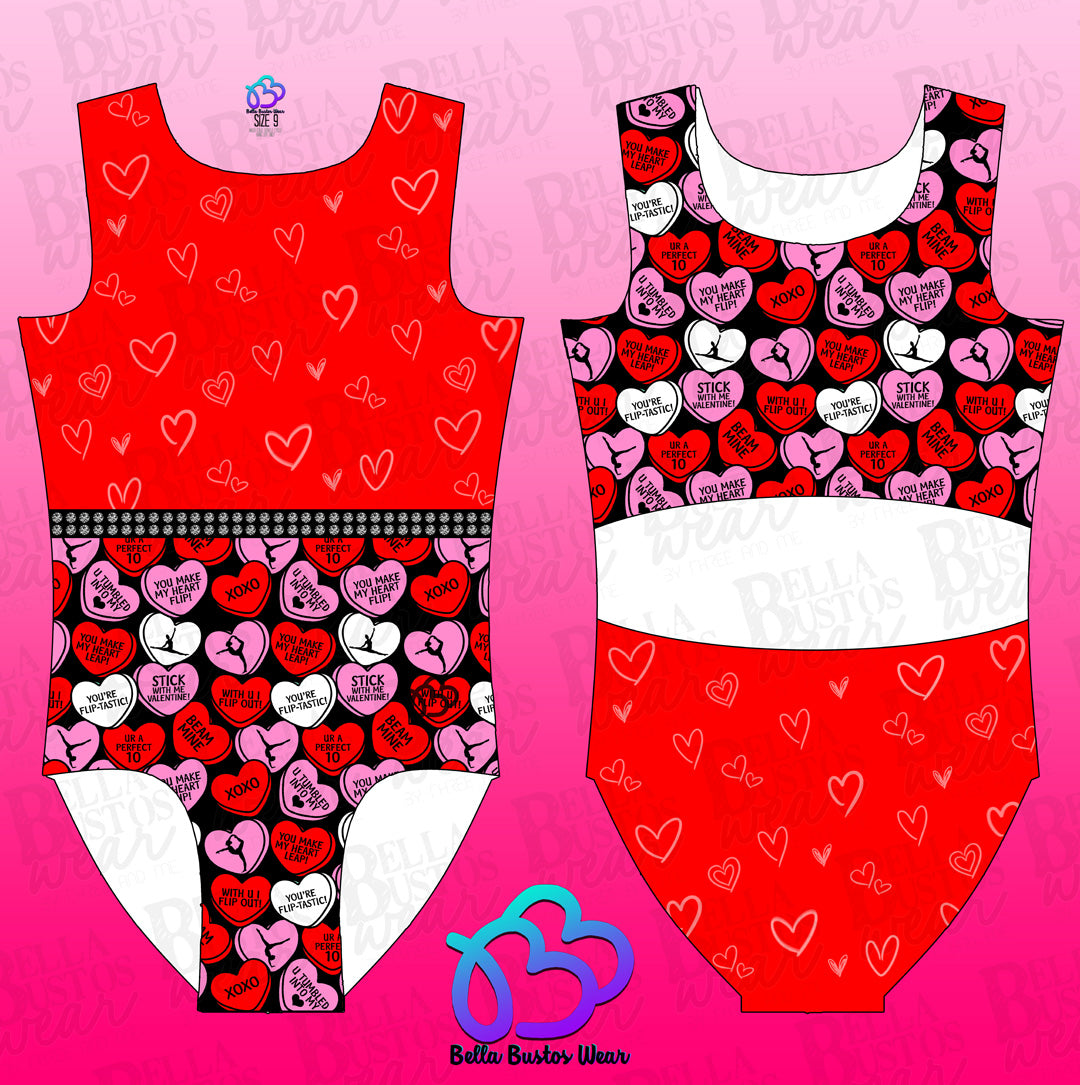 Gymnast Conversation Hearts Leotard with Rhinestone Belt