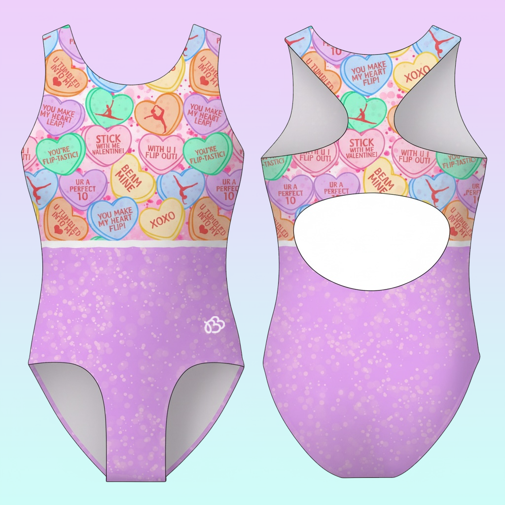 Gymnastics Conversation Hearts 2 Valentine's Day Leotard