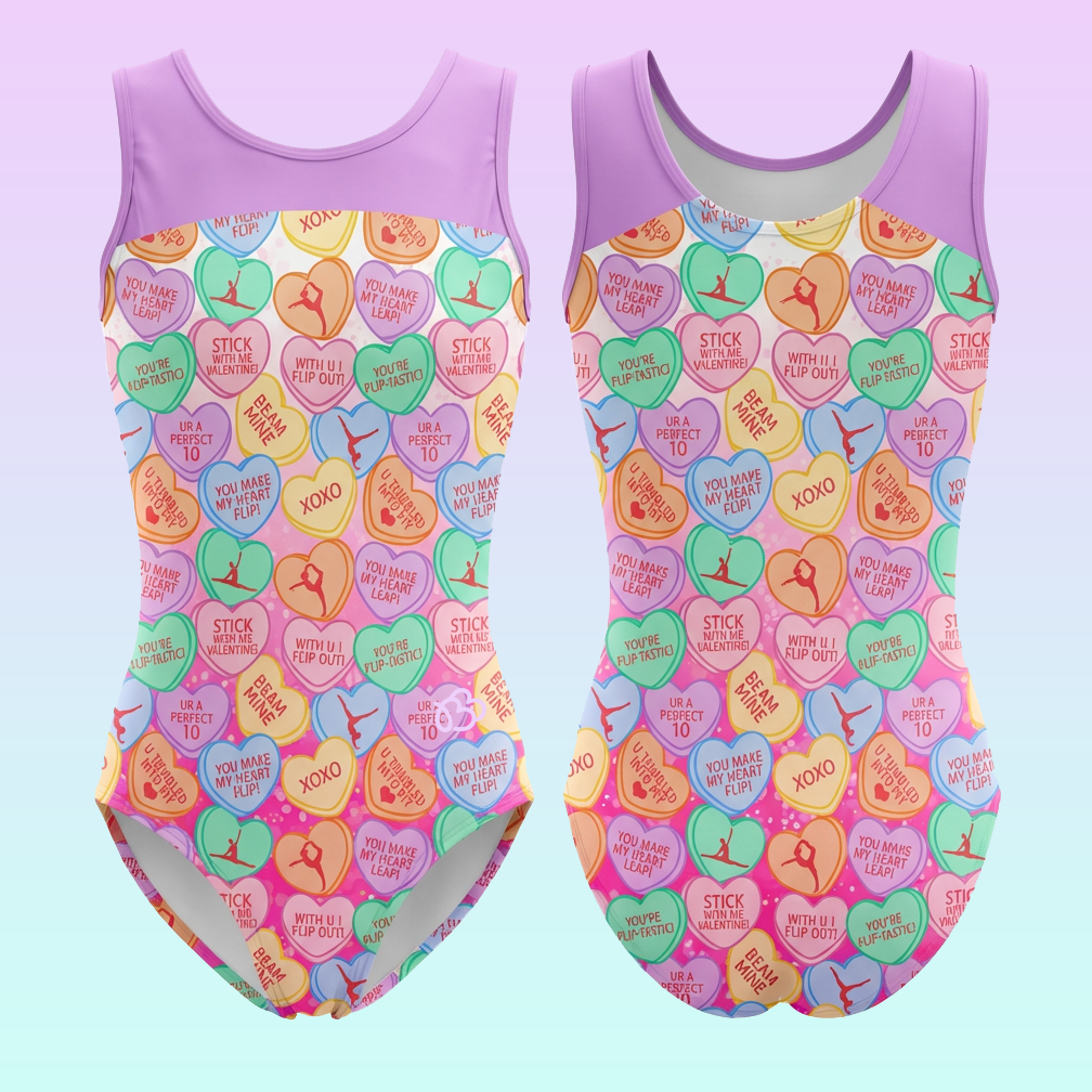 Gymnastics Conversation Hearts Valentine's Day Leotard