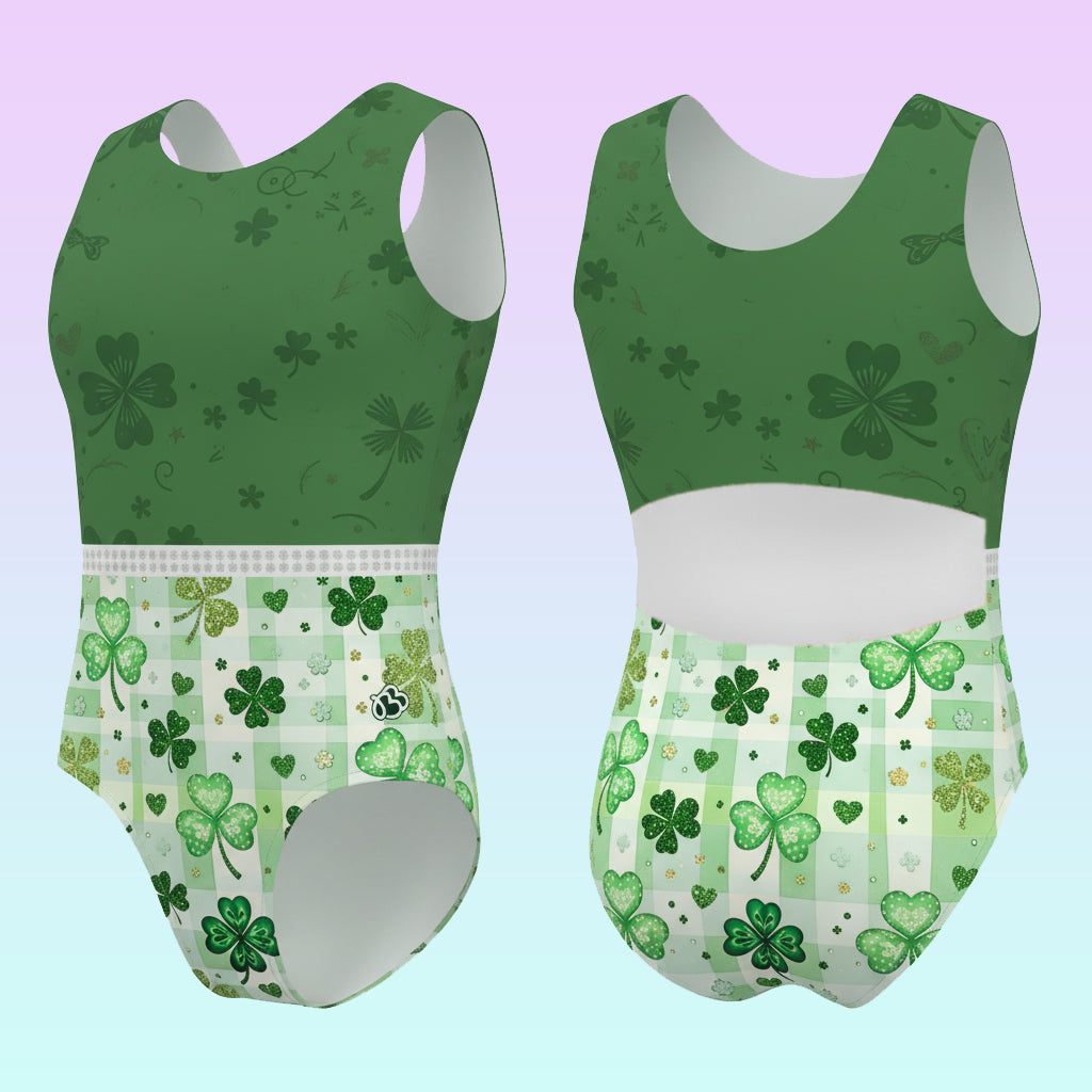 Plaid Shamrocks Leotard with Rhinestone Belt