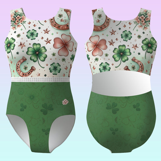 Rose Gold Shamrocks Leotard with Rhinestone Belt