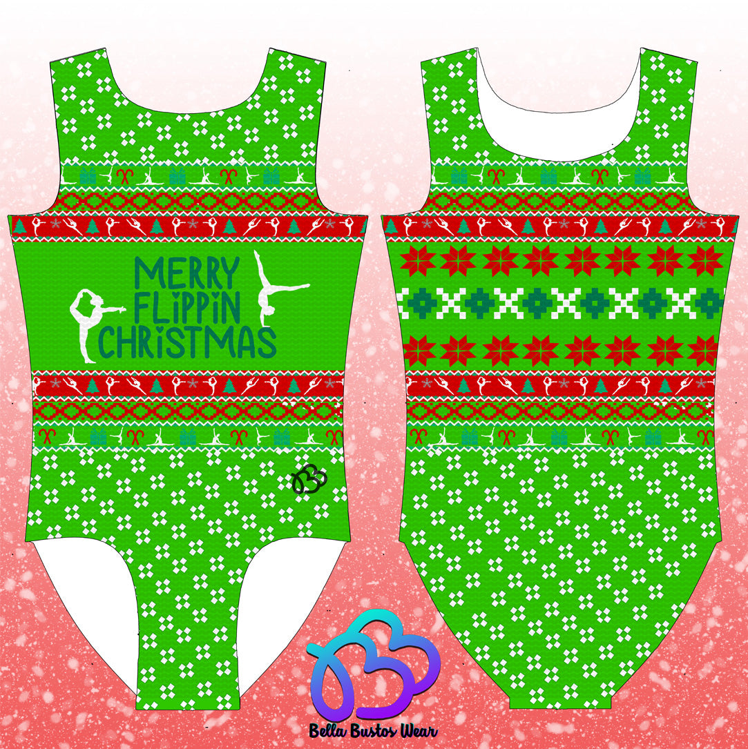 Ugly Sweater Green; Merry Flippin Christmas Leotard