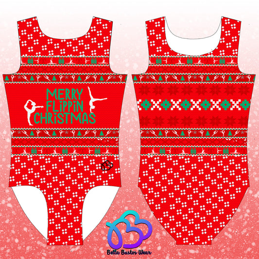 Ugly Sweater Red; Merry Flippin Christmas Leotard