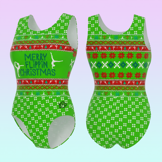 Ugly Sweater Green; Merry Flippin Christmas Leotard